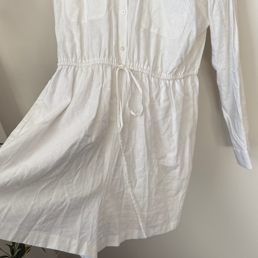 Express Linen Blend White Short Jumpsuit with Drawstring Waist Size L - Picture 5 of 9